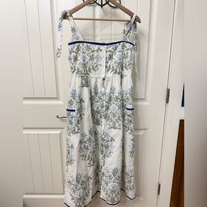 Juliet Dunn White and Blue Floral Midi Dress Watercolor Cottagecore Easter